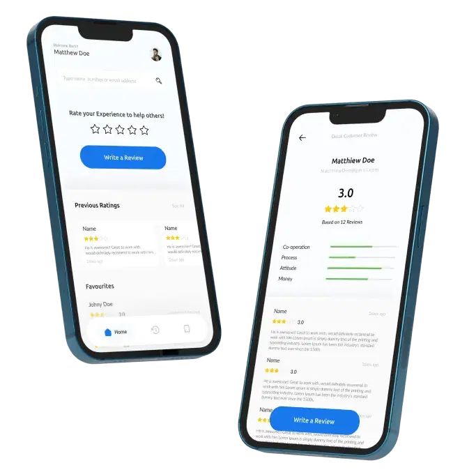  KYC App showing user's rating and reviews