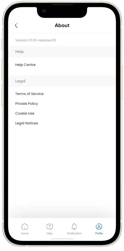 Roaddy, a service app showing About page on app