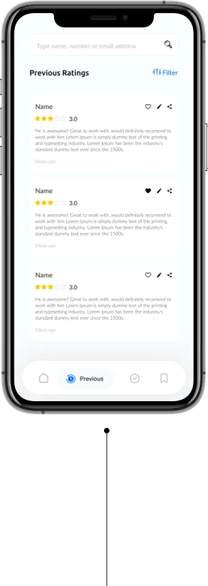 KYC app screen showing previous ratings and reviews of a vendor