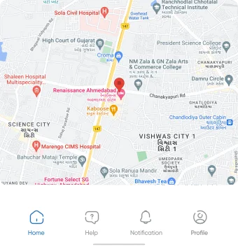 UI component showing a nearby service center on the Google Map